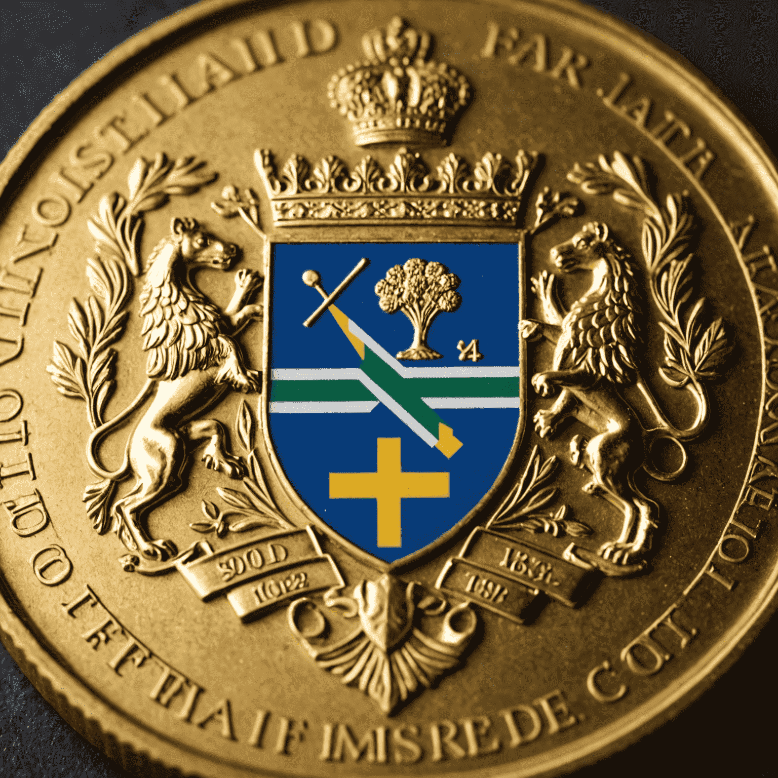 A close-up of a gold coin with the South African coat of arms, symbolizing the country's gold market and its significance in the global economy.