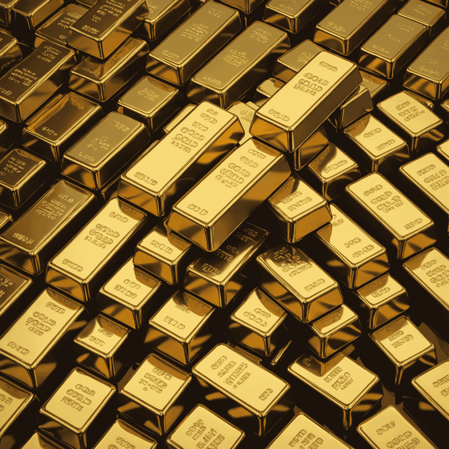 Stacks of gold bars and piles of gold coins, symbolizing the wealth generated by South Africa's gold mining industry